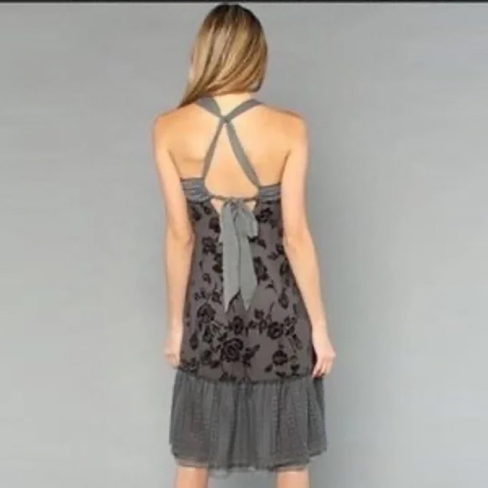 NWT Free People Pintuck Rose Lace Charcoal Velvet Dress